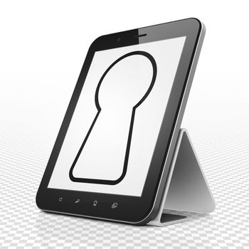 Information concept: Tablet Computer with black Keyhole icon on display, 3D rendering