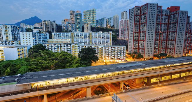 kwun tong downtown at night , hong kong city