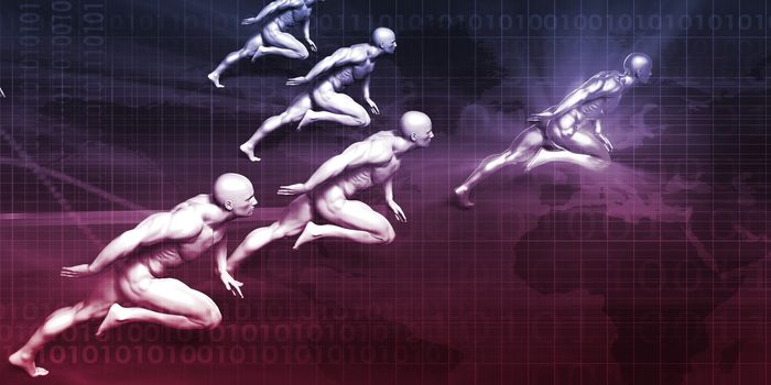 Business Coaching Concept with Men Running in Unison
