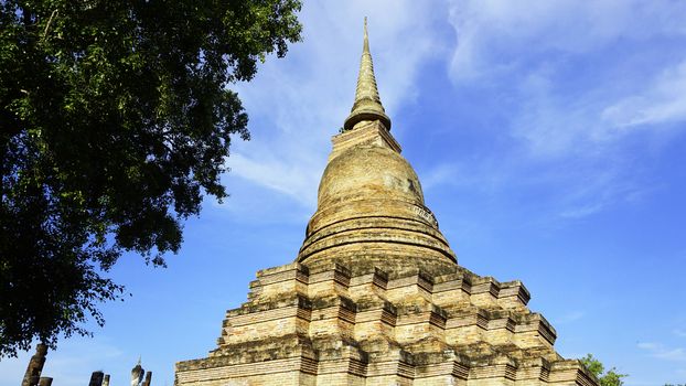 Historical Park Wat Mahathat temple pagoda horizontal in Sukhothai world heritage