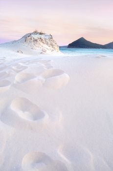 Soft sunset colours across the sand dunes