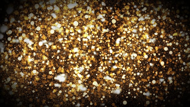 Abstract bokeh background. Gold backdrop. 3D rendered
