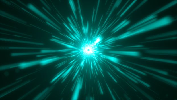 Space traveling. Particle zoom background. 3D rendered