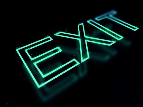 3d render illustration exit neon sign isolated on black background