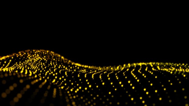 Gold sparkling particles wave background. Glittering effect