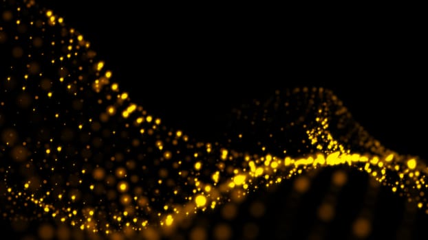 Gold sparkling particles wave background. Glittering effect