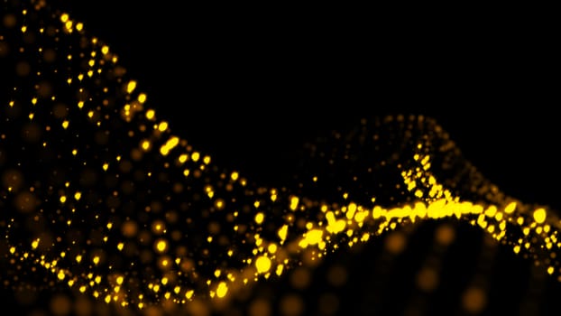 Gold sparkling particles wave background. Glittering effect