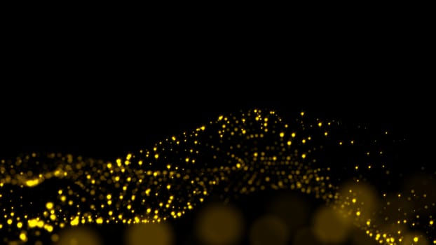 Gold sparkling particles wave background. Glittering effect