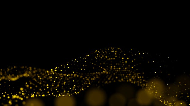 Gold sparkling particles wave background. Glittering effect