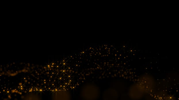 Gold sparkling particles wave background. Glittering effect