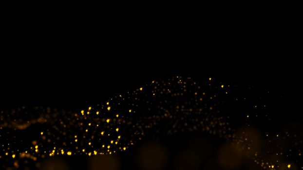 Gold sparkling particles wave background. Glittering effect