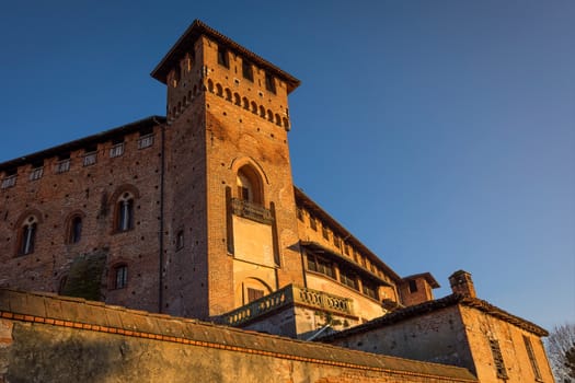 Middle Ages castle "Morando bolognini" at sunset, built in the thirteenth century in Sant'Angelo lodigiano,Lombardy italy.