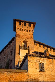 Medieval castle "Morando bolognini" at sunset, built in the thirteenth century in Sant'Angelo lodigiano,Lombardy italy.