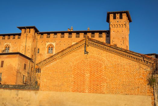 Medieval castle "Morando bolognini" at sunset, built in the thirteenth century in Sant'Angelo lodigiano,Lombardy italy.