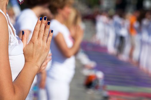 Yoga class outdoors