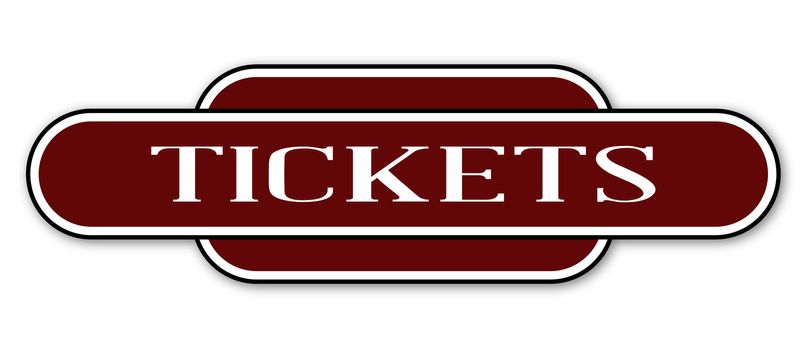 A ticket station name plate over a white background