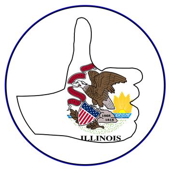 Illinois Flag hand giving the thumbs up sign all over a white background