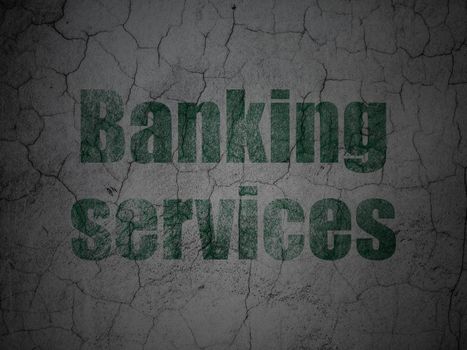 Currency concept: Green Banking Services on grunge textured concrete wall background