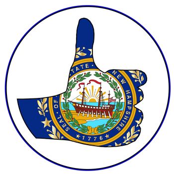 New Hampshire Flag hand giving the thumbs up sign all over a white background