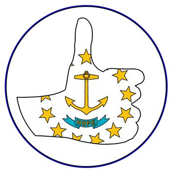 Rhode Island Flag hand giving the thumbs up sign all over a white background