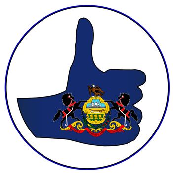 Pennsylvania Flag hand giving the thumbs up sign all over a white background