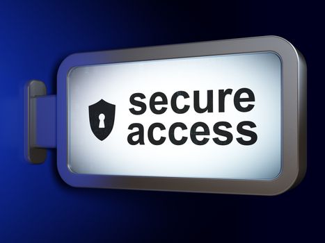 Security concept: Secure Access and Shield With Keyhole on advertising billboard background, 3D rendering