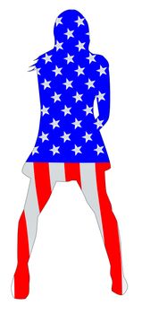 A grungy background with the faded silhouette of a female performer with the Stars and Stripes flag