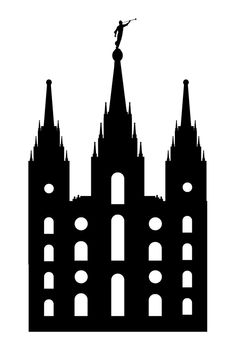 Mormon style temple drawing is silhouette over a white background