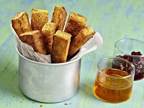 close up of rustic golden french toast stick