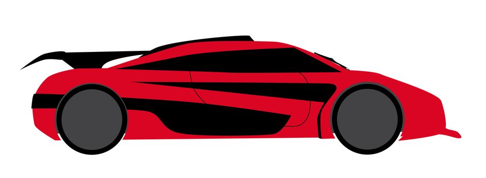 A fast car in red and isolated on a white backgound