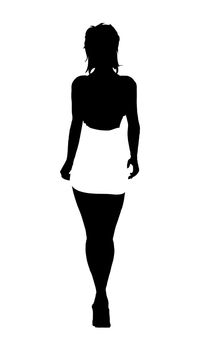 Girl silhouette walking out in towel over white