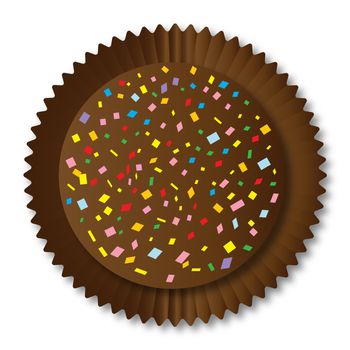 A typical sprinkles topped chocolate from a chocolate box selextion over a white background