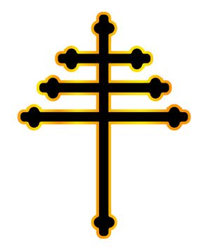 A Christian Maronite cross in black and gold over a white background