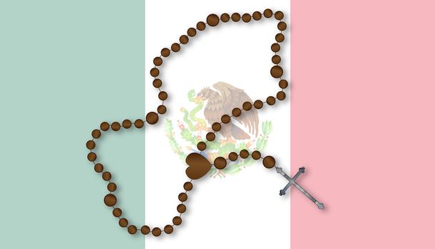 Flag of the South American country of Mexico with a Catholoc Rosary
