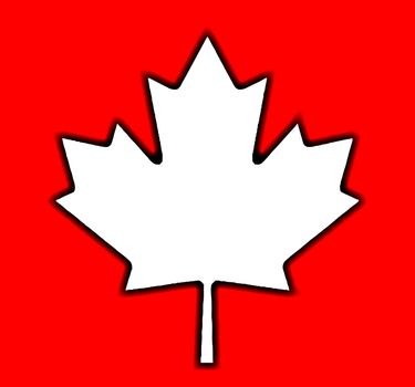 The Canadian maple leaf flag design over a red background