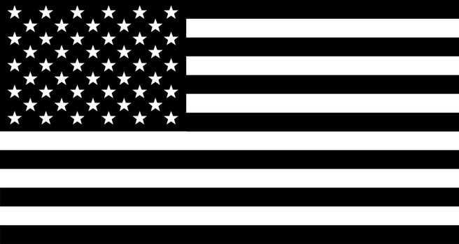 The 'Stars and Stripes' flag of the United States of America in black and white