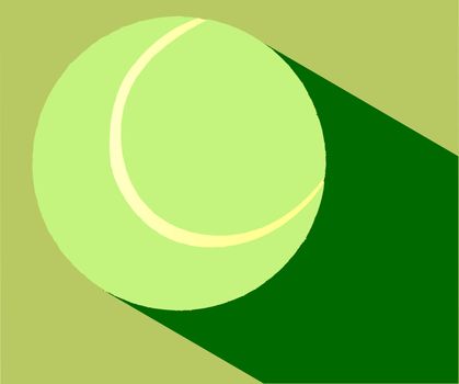 A new yellow tennis ball with conventional markings and shadow