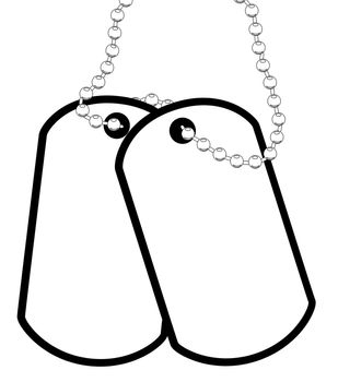 A set of military dog tags with chain over a white background