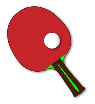 A table tennis bat or racket and ball over a white background