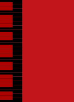 Black and red piano keys set on a dark red background.