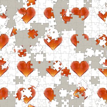 3d illustration gem hearts in for of puzzle game seamless pattern. Valentine's day background.