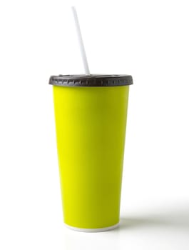 green paper cup and drinking straw with clipping path