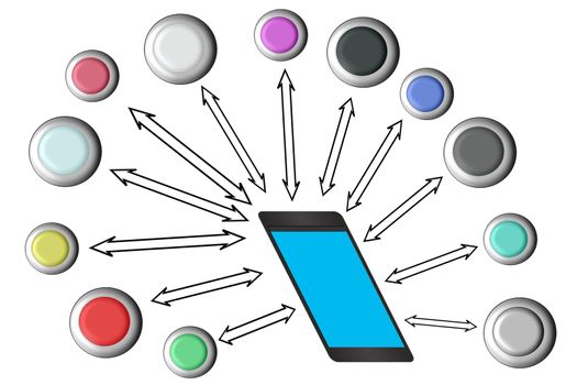 Mobile phone with icons. Represents concept of communication on the network since.