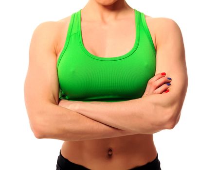 fitness woman torso on white background, isolated