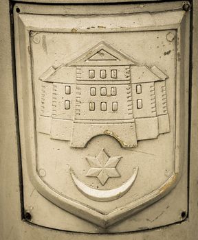 beautiful details of a street scene painting on the pole lamp in the city