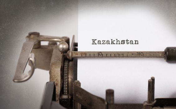 Inscription made by vinrage typewriter, country, Kazakhstan