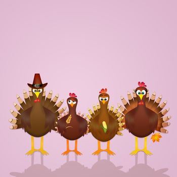 illustration of turkeys family