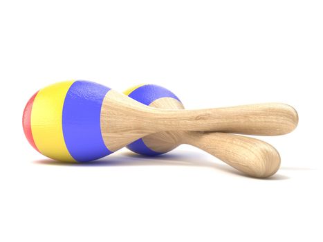 Wooden toy maracas. 3D render illustration isolated on white background