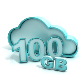 Cloud computing and database. 100 GB capacity. Concept of online storage. 3D render illustration isolated on white background