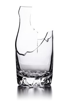 broken empty glass isolated on white background